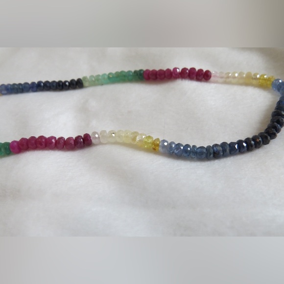 Multi Sapphire Necklace AAA+ Quality Natural Precious 4-5 mm Gemstone Necklace - Picture 4 of 4